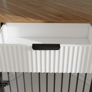 English Elm 44.6'' Corner Mdf Dog Kennel Cabinet with Fluted Drawer End Table for Modern Living White W5216P415904