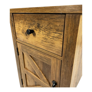 English Elm Farmhouse Nightstand with Charging Station and Barn Door Drawer — USB-C, AC Outlets, Compact Storage Antique brown W1412P230409
