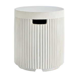 English Elm U_style Outdoor Mgo Propane Tank Cover Round Patio Side Table Fluted Stone Finish Beige N711P410569K