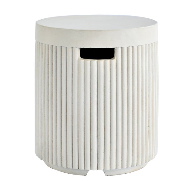 English Elm U_style Outdoor Mgo Propane Tank Cover Round Patio Side Table Fluted Stone Finish Beige N711P410569K