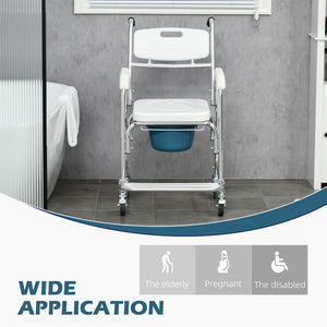 English Elm Homcom 3in1 Aluminum Commode Shower Wheelchair Padded Seat Waterproof Rolling Chair W2225P175515