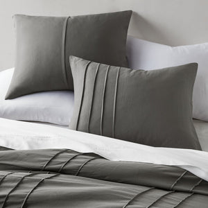 English Elm 3-piece Cal King Pintuck Pleated Microfiber Comforter Set Soft Washed Tailored Bedding Grey B035P463228