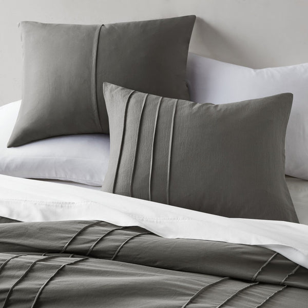 English Elm 3-piece Cal King Pintuck Pleated Microfiber Comforter Set Soft Washed Tailored Bedding Grey B035P463228