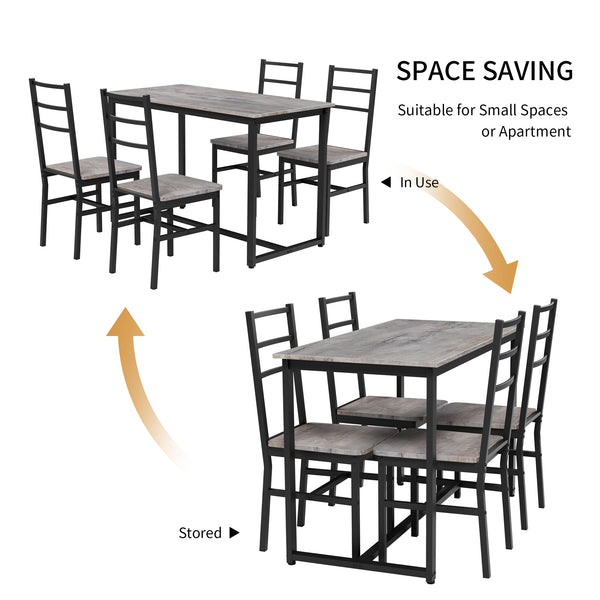 English Elm Dining 5-Piece Farmhouse Dinette Set with Sleek Metal Frame, Compact Mid-Century Table and 4 Chairs for Kitchen Gray W578P304058
