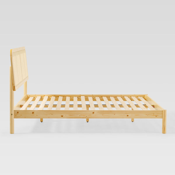 King Platform Bed with Rattan Headboard Insert Natural NRUB8BNA Walker Edison