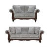 English Elm Hernen Carved Wood Frame Gray Sofa and Loveseat Set