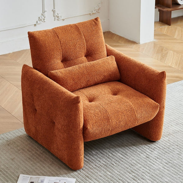 English Elm Ergonomic Tufted Velvet Accent Chair Solid Wood Frame with Lumbar Support Compact Seating Orange W1765P366979