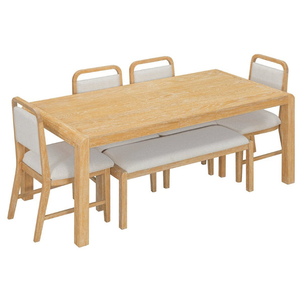 English Elm Trexm Rustic Oak Extendable Dining Set with Upholstered Chairs Bench Seats 6 Natural ST000154AAN