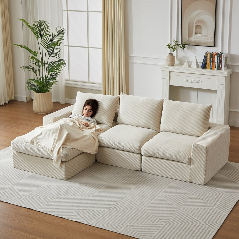 English Elm 99-Inch L-Shaped Corduroy Sectional Sofa With Chaise & 3 Pillows – Modern Comfort For Any Room! W834S00490