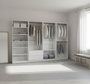 English Elm Prosper White Freestanding Walk-In Wood Closet System with Oak Finish, Ample Modular Storage & Easy Assembly B040S00147