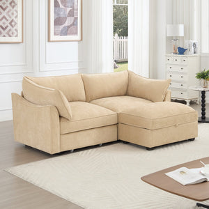English Elm 2-Seater Chenille Sofa With Movable Storage Footstool - Cozy Wheat Upholstery & Elegant Design W3041S00173