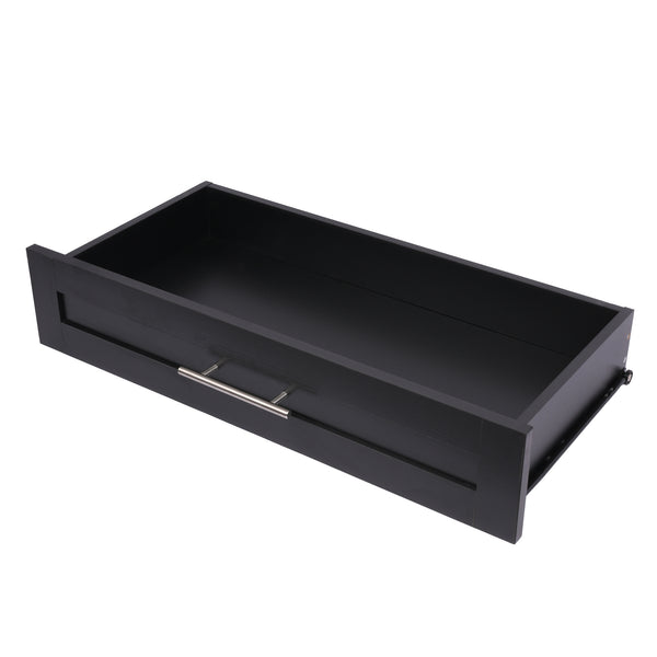 English Elm 63" Farmhouse Barn Door Storage Cabinet with Anti-Tip Safety, Quiet Drawers, Adjustable Shelf & Metal Handles Black W2917P319120