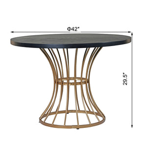English Elm Black Oak 42" Round Dining Table with Oak Veneer Top, Scratch-Resistant Finish & Sturdy Iron Pedestal Base, Compact Rustic-Modern Piece N842P319125B