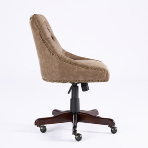 English Elm A&A Handcrafted Button-Loop Accent Chair with High-Rebound Foam, Solid Wood & Steel Legs, Retro Elegance Brown W1143P202750