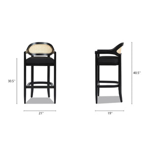 English Elm Jennifer Taylor Home - Americana Mid-Century Modern 30.5" Cane Back Bar Stool with Solid Oak Frame, Handmade Craftsmanship Black B2719P297791