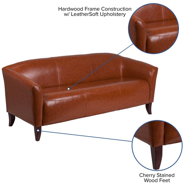 English Elm HERCULES Imperial Series LeatherSoft Sofa - Modern Comfort for Office, Reception, and Home Spaces Cognac 111-3-CG-GG