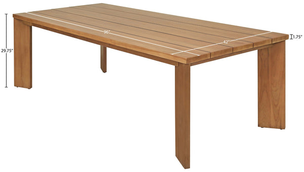 Meridian Furniture Mirella Solid Teak Rectangular Outdoor Dining Table for Patio Terrace Entertaining 96 inches 111-DT96