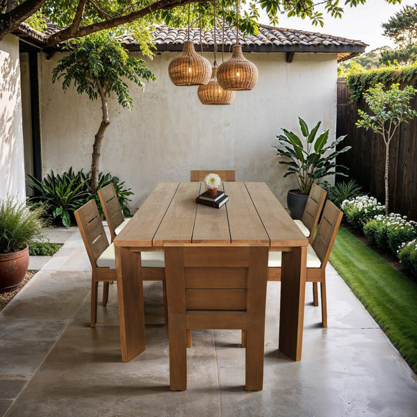 Meridian Furniture Mirella Solid Teak Rectangular Outdoor Dining Table for Patio Terrace Entertaining 96 inches 111-DT96