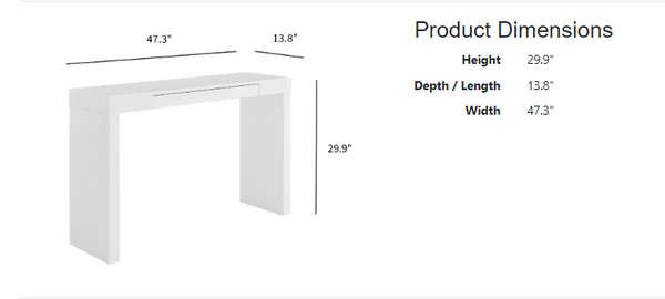 Donald Console Table/Desk - Sleek High Gloss MDF Design with Hidden Drawer for Stylish Functionality