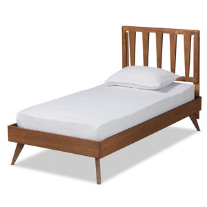 Baxton Studio Baxton Studio Michi Twin Bed – Stylish Ash Walnut Finish with Adjustable Headboard & Slatted Support Michi-Ash Walnut-Twin