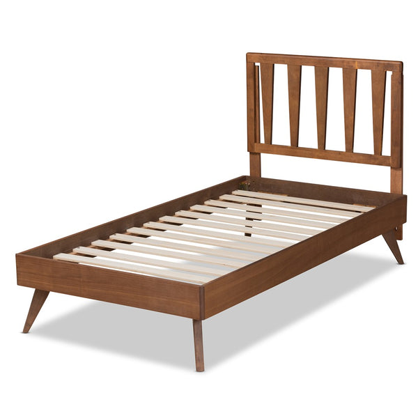 Baxton Studio Baxton Studio Michi Twin Bed – Stylish Ash Walnut Finish with Adjustable Headboard & Slatted Support Michi-Ash Walnut-Twin