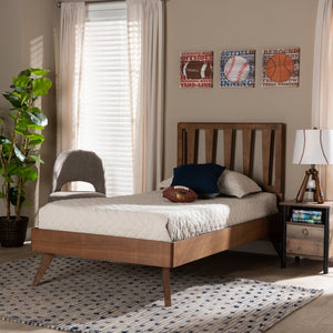 Baxton Studio Baxton Studio Michi Twin Bed – Stylish Ash Walnut Finish with Adjustable Headboard & Slatted Support Michi-Ash Walnut-Twin