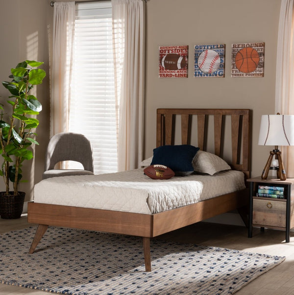 Baxton Studio Baxton Studio Michi Twin Bed – Stylish Ash Walnut Finish with Adjustable Headboard & Slatted Support Michi-Ash Walnut-Twin