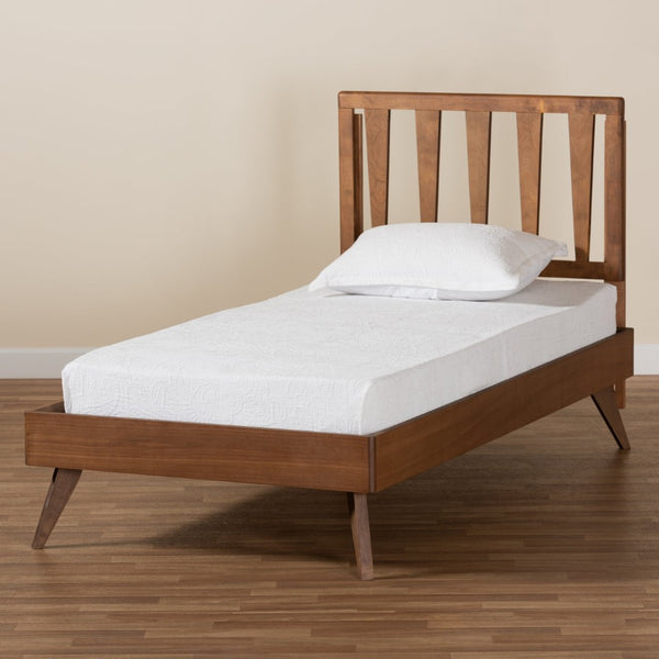 Baxton Studio Baxton Studio Michi Twin Bed – Stylish Ash Walnut Finish with Adjustable Headboard & Slatted Support Michi-Ash Walnut-Twin