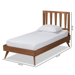 Baxton Studio Baxton Studio Michi Twin Bed – Stylish Ash Walnut Finish with Adjustable Headboard & Slatted Support Michi-Ash Walnut-Twin