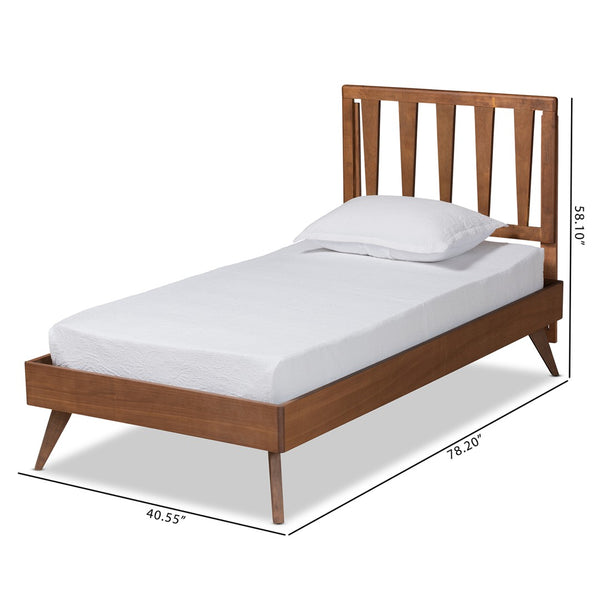 Baxton Studio Baxton Studio Michi Twin Bed – Stylish Ash Walnut Finish with Adjustable Headboard & Slatted Support Michi-Ash Walnut-Twin