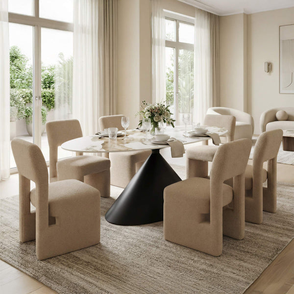 Dewey Shearling Upholstered Dining Chair Set Rubberwood Frame Modern Deco Style