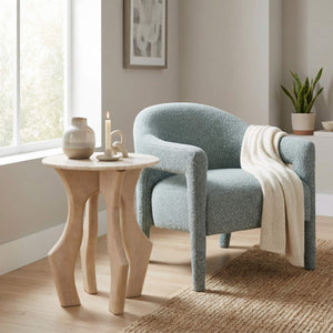 Eluma Shearling Accent Chair Plush Rubberwood Frame Mid-century Living Room Seat