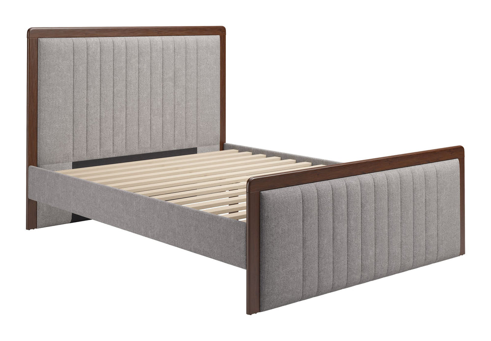 Zuo Modern Somune Queen Upholstered Bed Faux Linen Fabric Walnut Accents Modern Glam Bedroom 111011