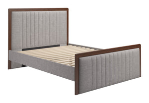 Zuo Modern Somune Queen Upholstered Bed Faux Linen Fabric Walnut Accents Modern Glam Bedroom 111011