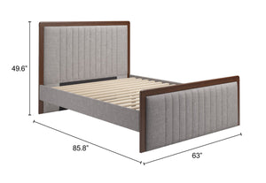Somune Queen Upholstered Bed Faux Linen Fabric Walnut Accents Modern Glam Bedroom