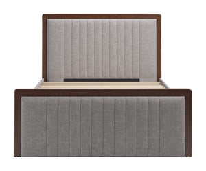 Somune Queen Upholstered Bed Faux Linen Fabric Walnut Accents Modern Glam Bedroom