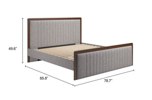 Somune King Upholstered Bed Rubberwood Frame Faux Linen Headboard Modern Glam
