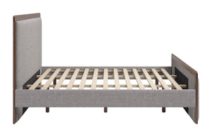 Somune King Upholstered Bed Rubberwood Frame Faux Linen Headboard Modern Glam