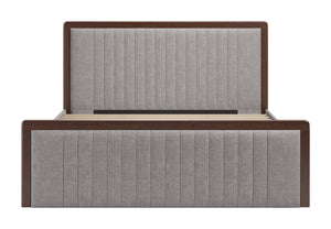 Somune King Upholstered Bed Rubberwood Frame Faux Linen Headboard Modern Glam