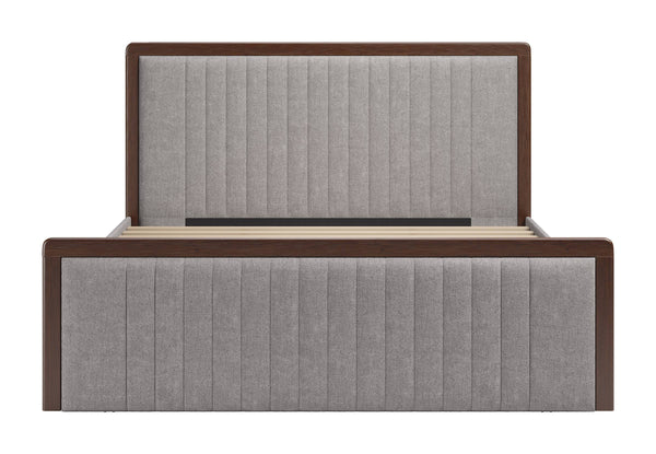 Somune King Upholstered Bed Rubberwood Frame Faux Linen Headboard Modern Glam