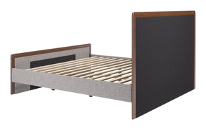 Somune King Upholstered Bed Rubberwood Frame Faux Linen Headboard Modern Glam