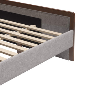 Somune King Upholstered Bed Rubberwood Frame Faux Linen Headboard Modern Glam
