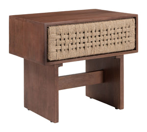 Zuo Modern Amaria Mango Wood Nightstand with Jute Accents Handcrafted Bedside Storage Table 111018