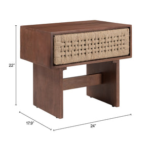 Amaria Mango Wood Nightstand with Jute Accents Handcrafted Bedside Storage Table