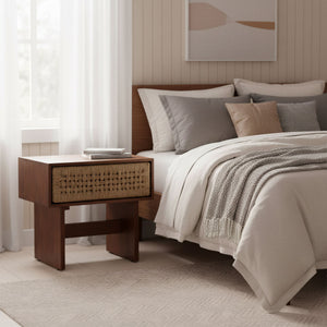 Amaria Mango Wood Nightstand with Jute Accents Handcrafted Bedside Storage Table