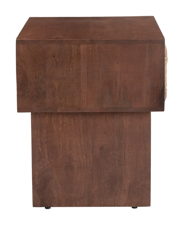Amaria Mango Wood Nightstand with Jute Accents Handcrafted Bedside Storage Table