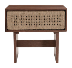 Amaria Mango Wood Nightstand with Jute Accents Handcrafted Bedside Storage Table