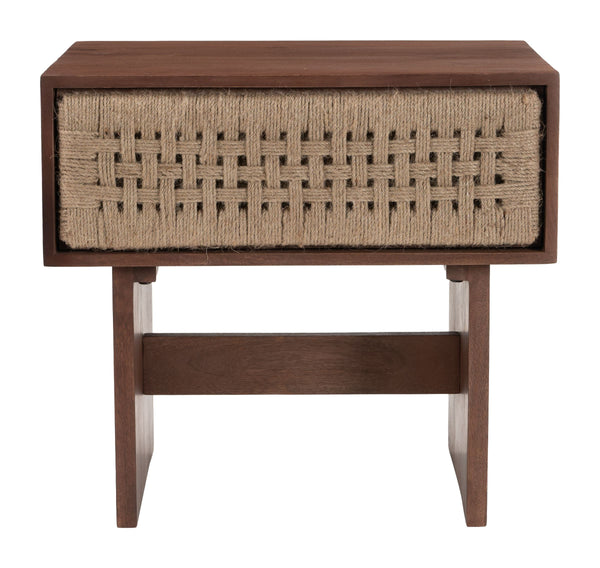 Amaria Mango Wood Nightstand with Jute Accents Handcrafted Bedside Storage Table