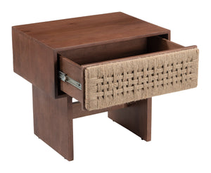 Amaria Mango Wood Nightstand with Jute Accents Handcrafted Bedside Storage Table