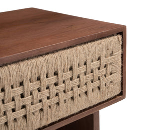 Amaria Mango Wood Nightstand with Jute Accents Handcrafted Bedside Storage Table
